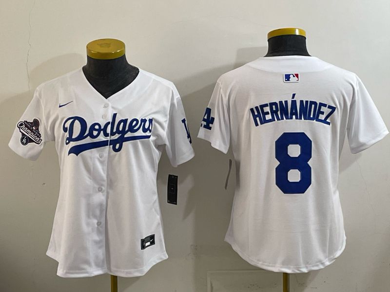 Women 2026 Nike Los Angeles Dodgers #8 Hernandez White Game MLB Jersey 06->women mlb jersey->Women Jersey